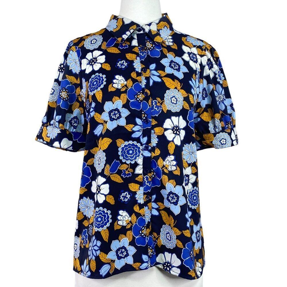 Modcloth Floral Button Front Short Sleeve Top Size Medium